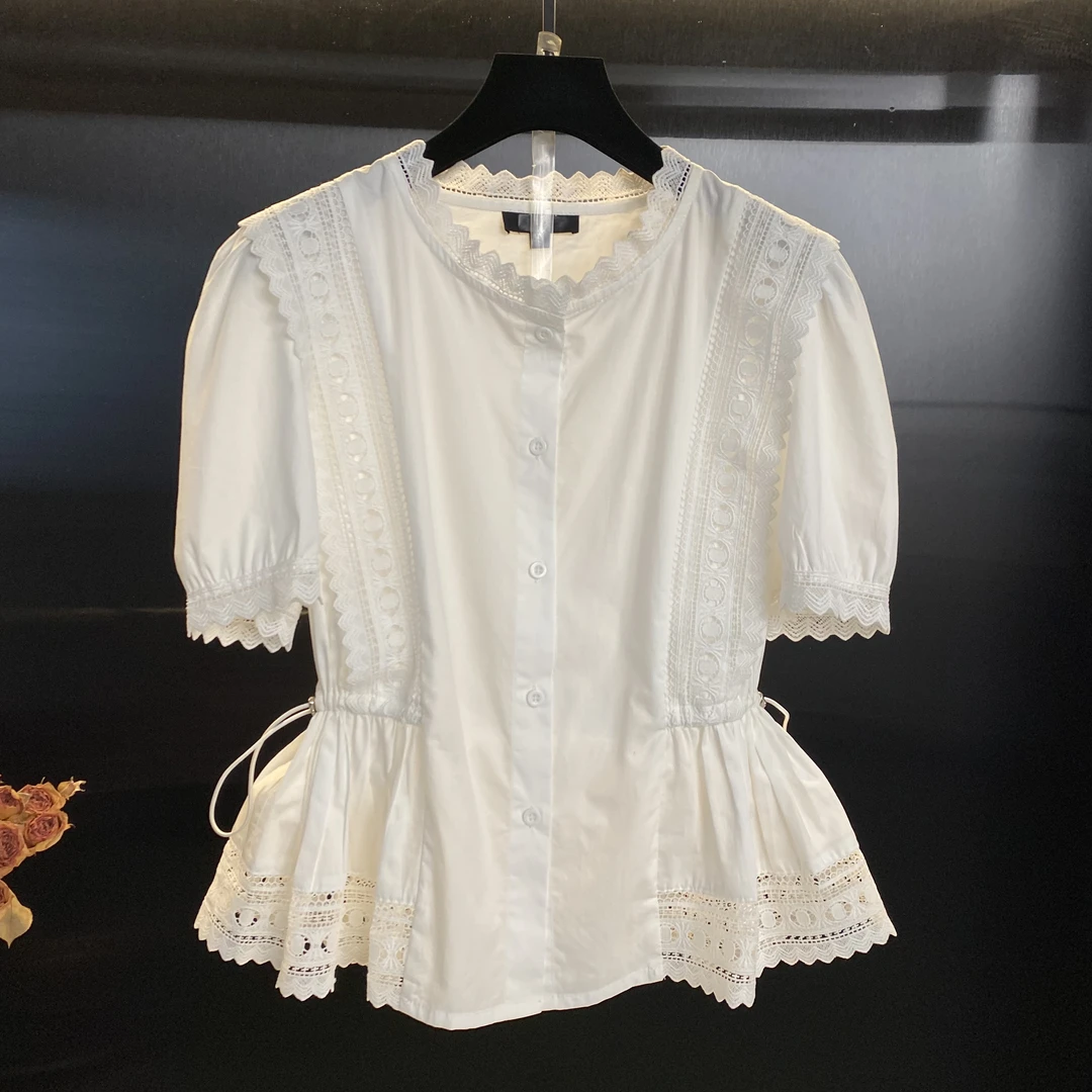 法式气质通勤百搭白色短袖衬衫夏季新款时尚收腰上衣