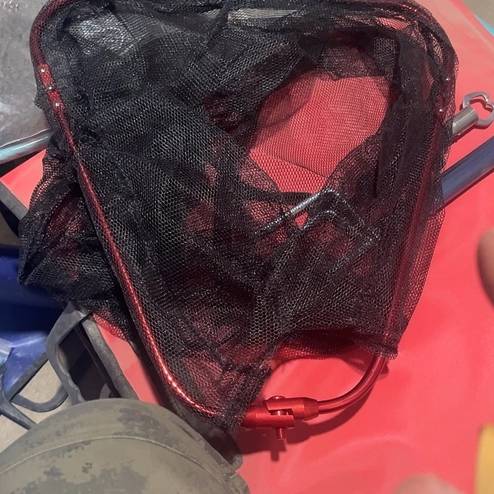 红色的折叠抄网头发一个