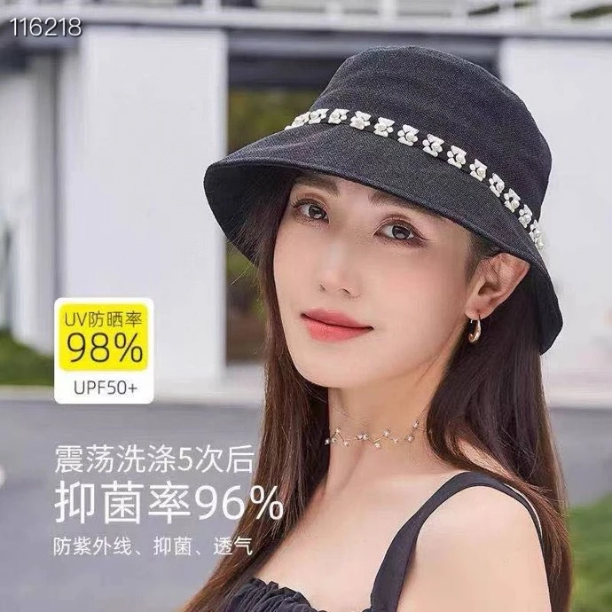 【SJ】新款日系复古渔夫帽女夏季防晒遮阳帽百搭时尚太阳帽帽子黑色