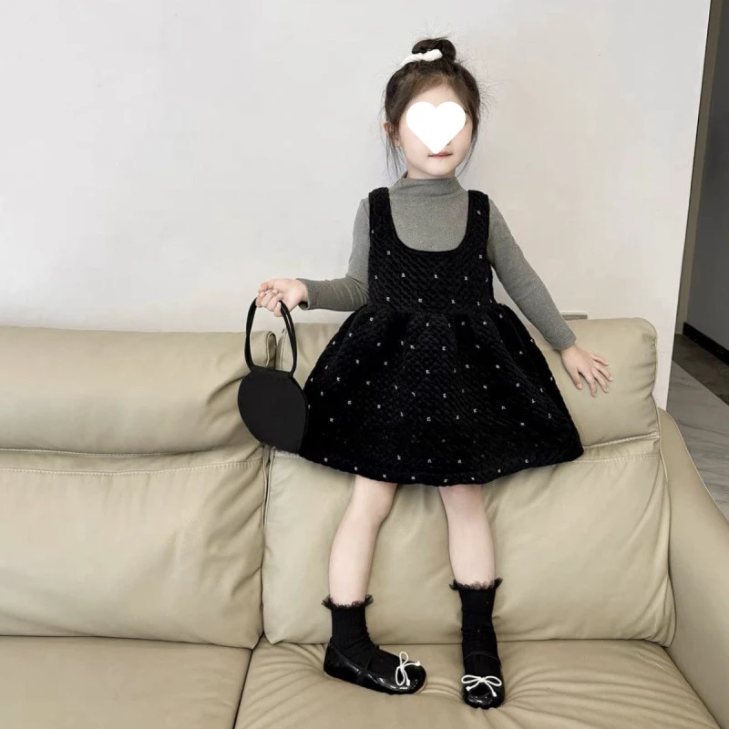 女童加厚连衣裙2024秋冬新款加棉丝绒裙儿童韩版洋气背心裙两件套