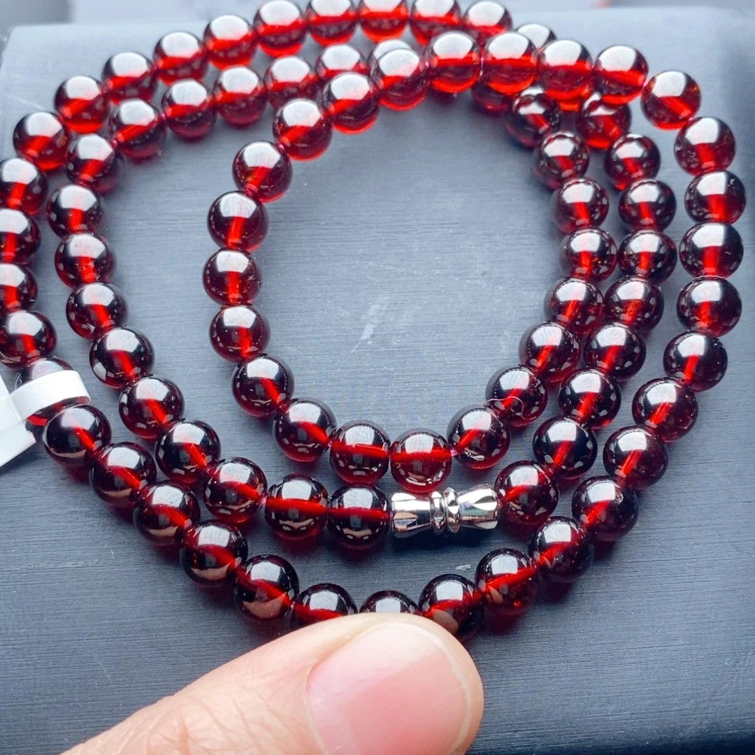 石榴石手链未镶嵌天然6.8毫米项链9a