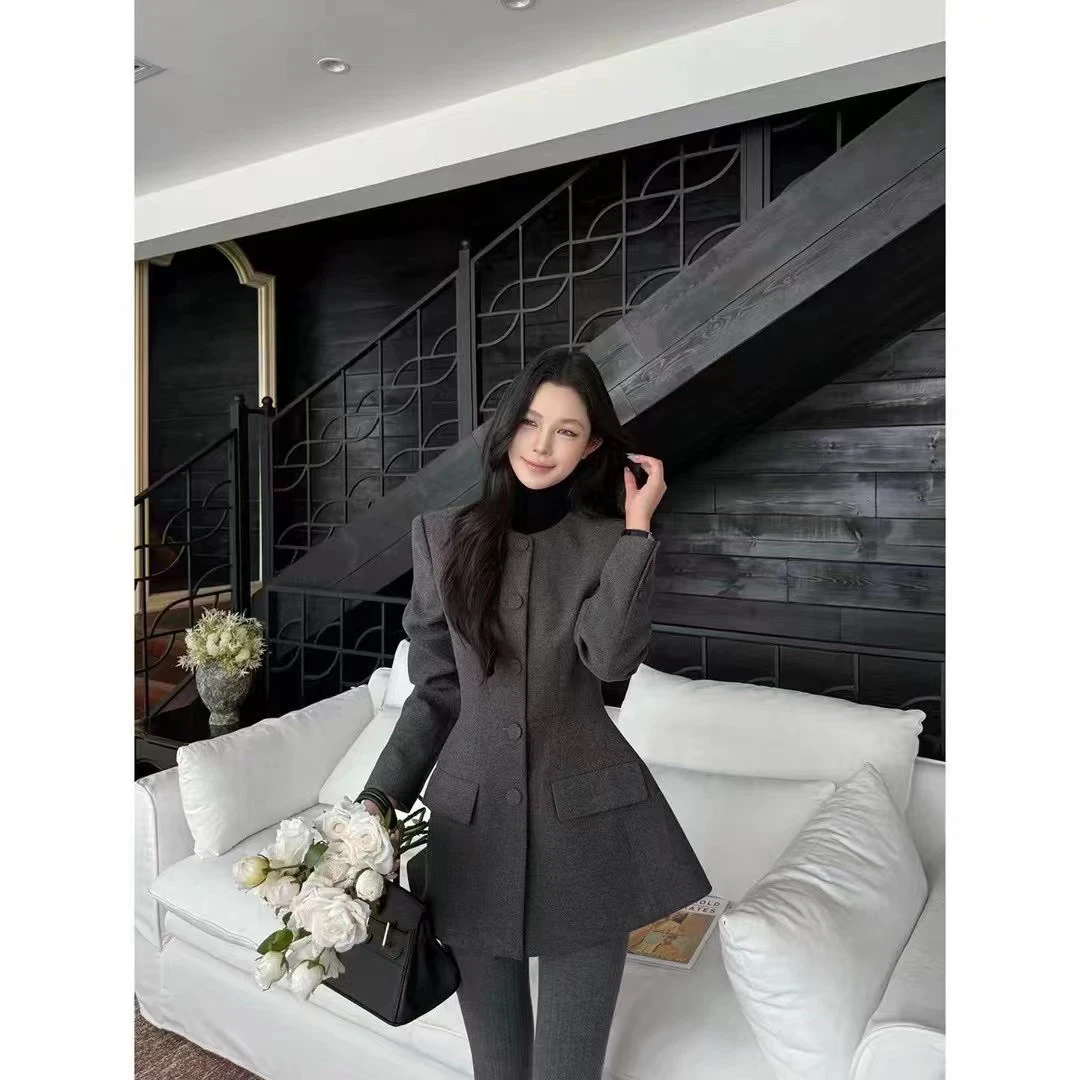 贵气千金风法式高级感气质收腰显瘦下裙摆设计毛呢外套女款9155#