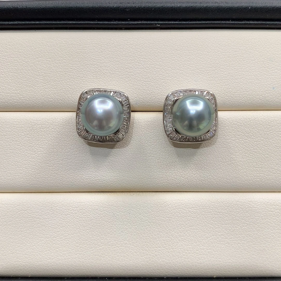 银S925镶嵌海水珍珠耳饰大溪地冰川蓝耳饰