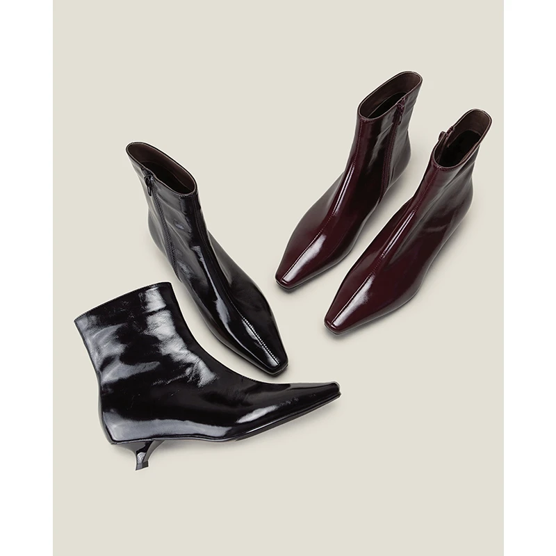 【Shoemaker Queen】法式气质低跟短靴女中跟方头细跟瘦瘦靴子