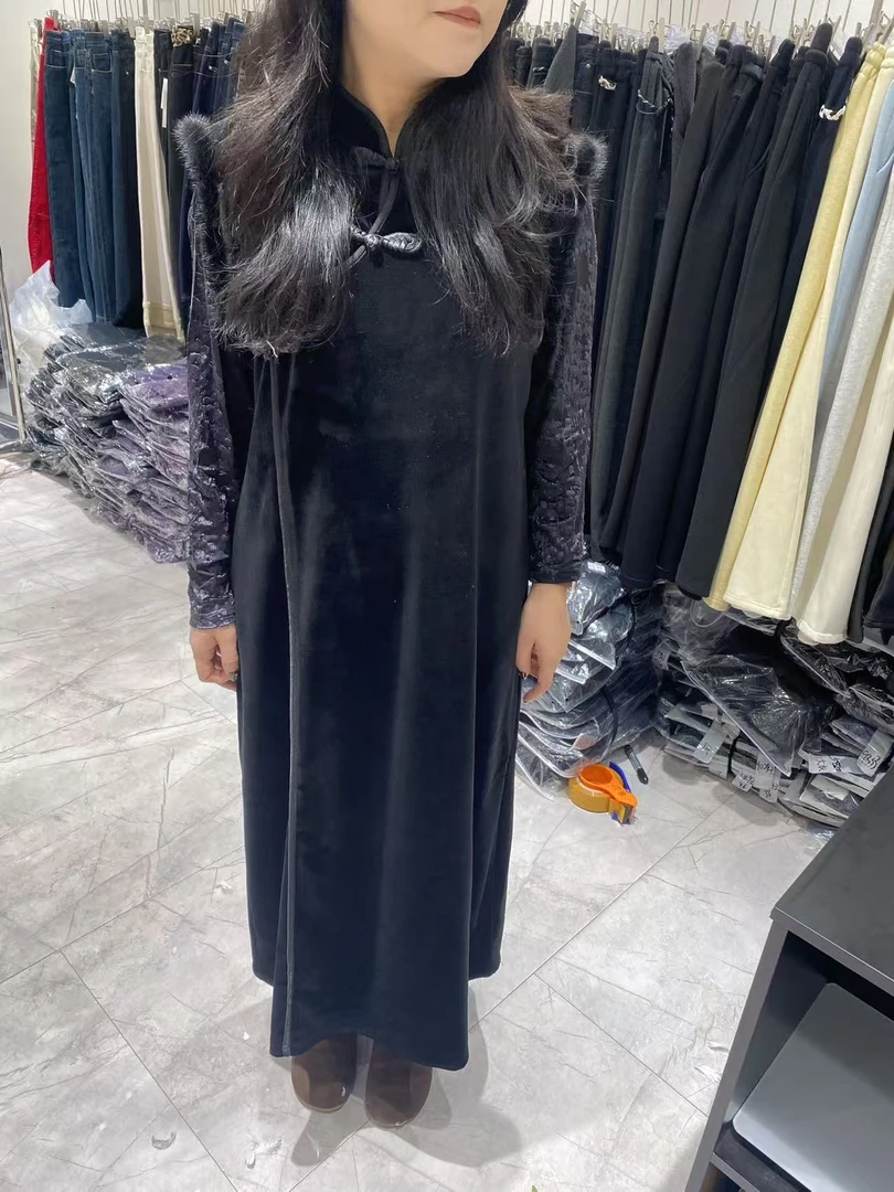 国风加厚带毛连衣裙两件套