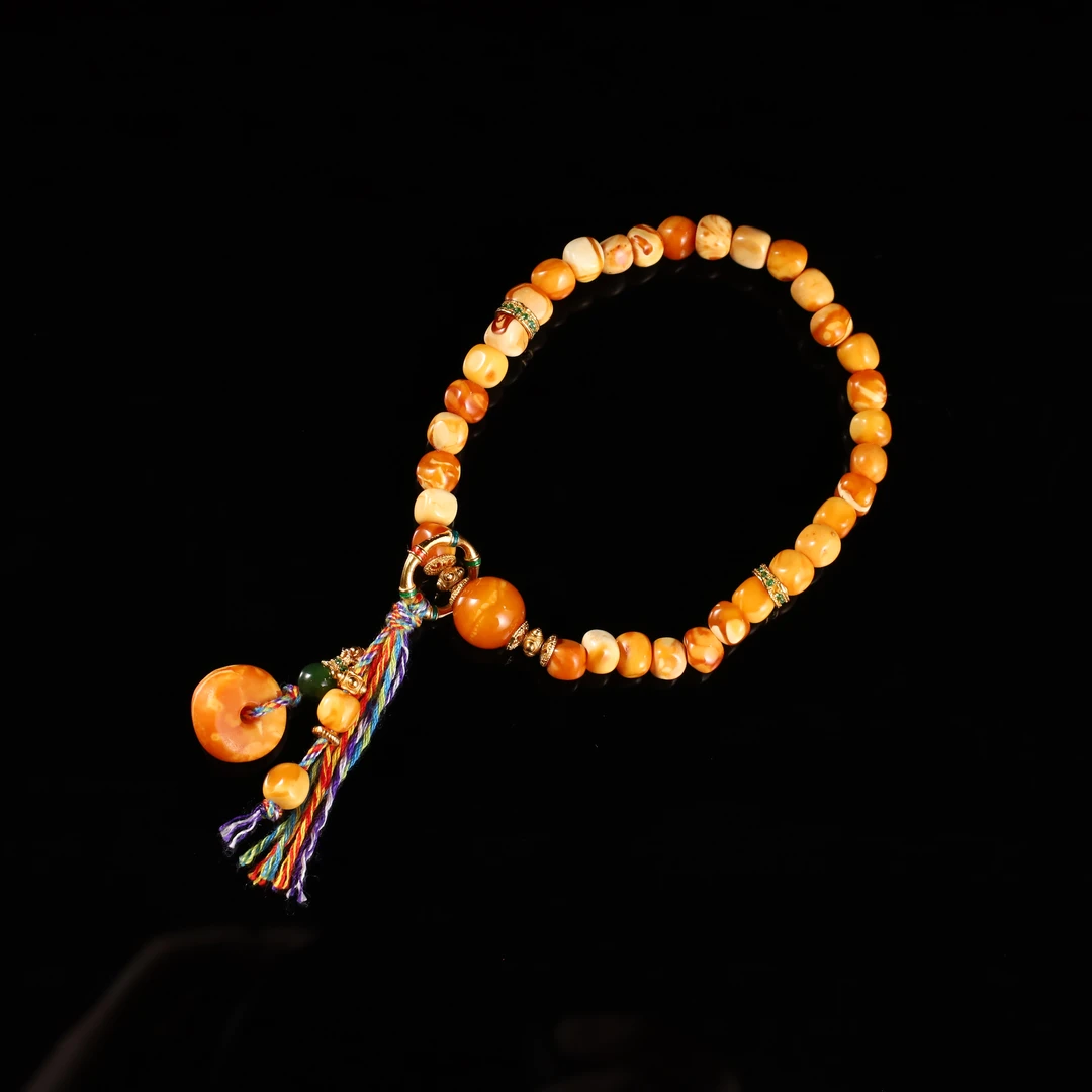 【花蜡】心如珠宝 蜜蜡方块扣子流苏手串 YBD4122801