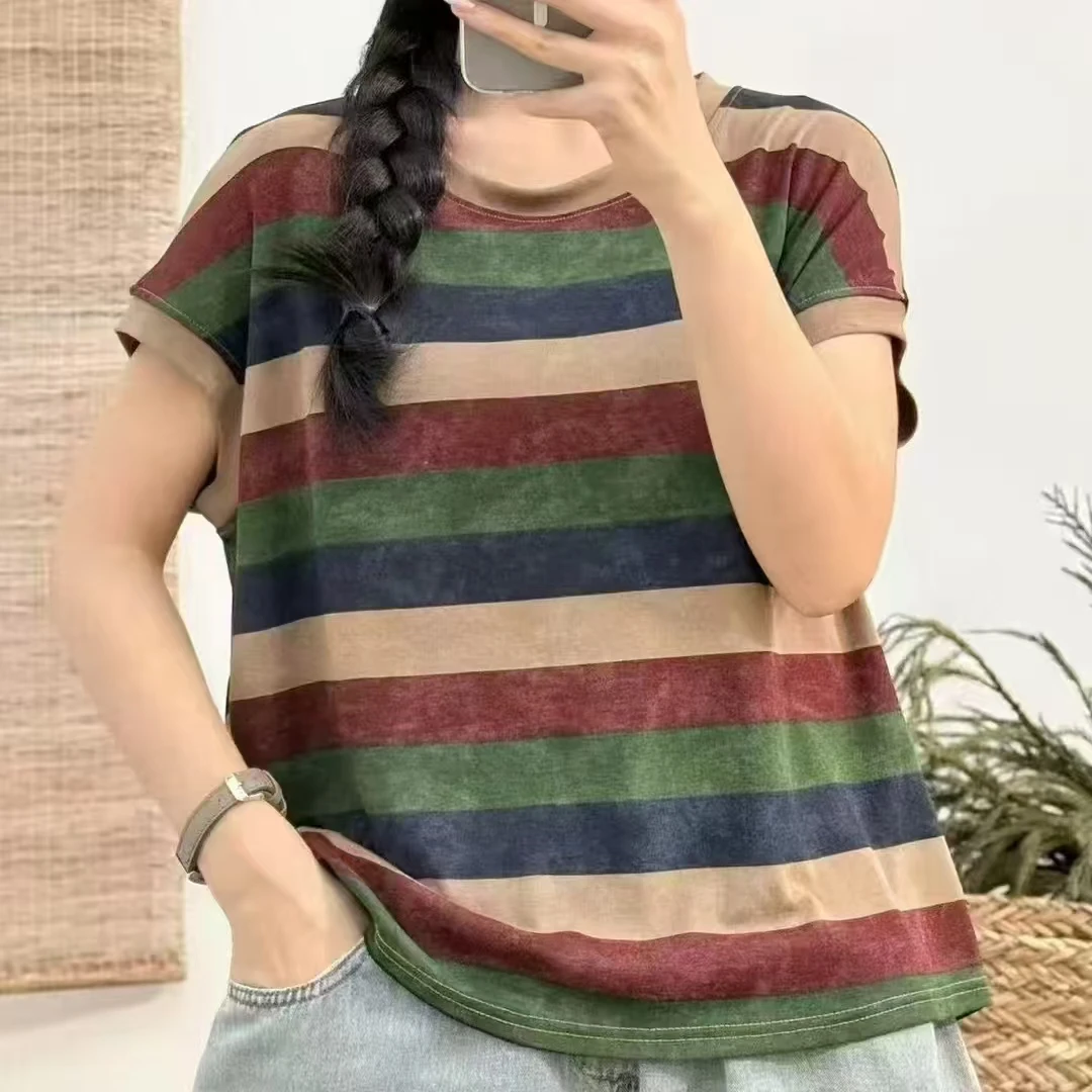 699夏款彩色条纹百搭T恤（长60左右90-160斤可穿）