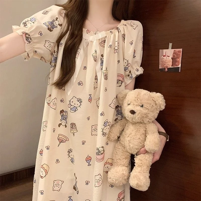 .新2025夏季可爱新款睡裙女连衣裙甜美可外穿家居裙云朵棉