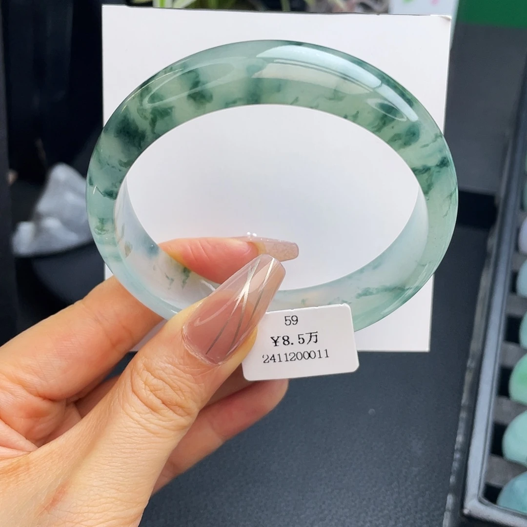 翡翠未镶嵌手镯59圈冰飘花手镯