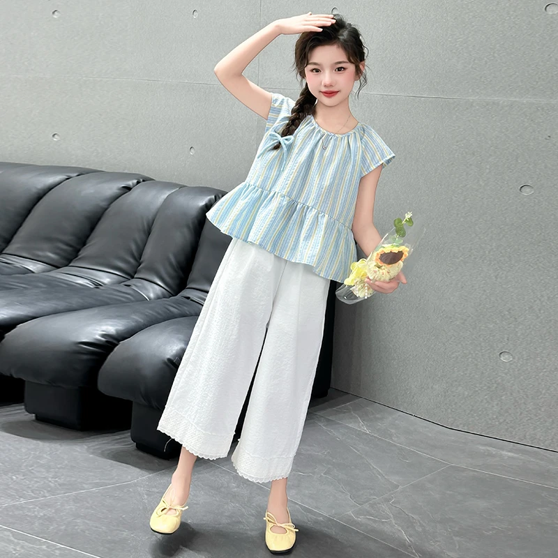 女童夏季无袖套装2025新款大儿童洋气时髦薄款夏装女孩背心两件套