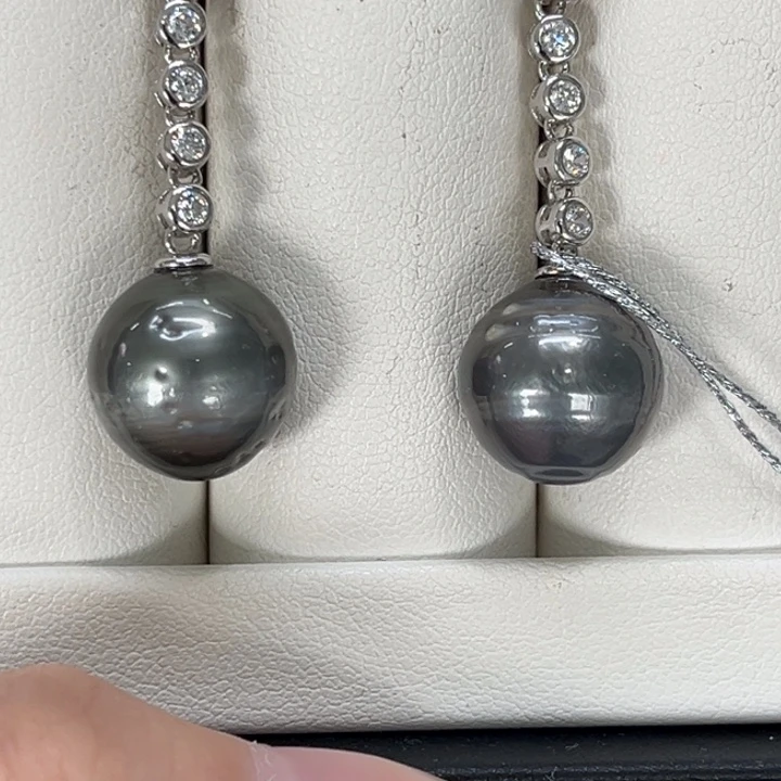 耳饰银S925镶嵌海水珍珠大溪地12-13mm 32号