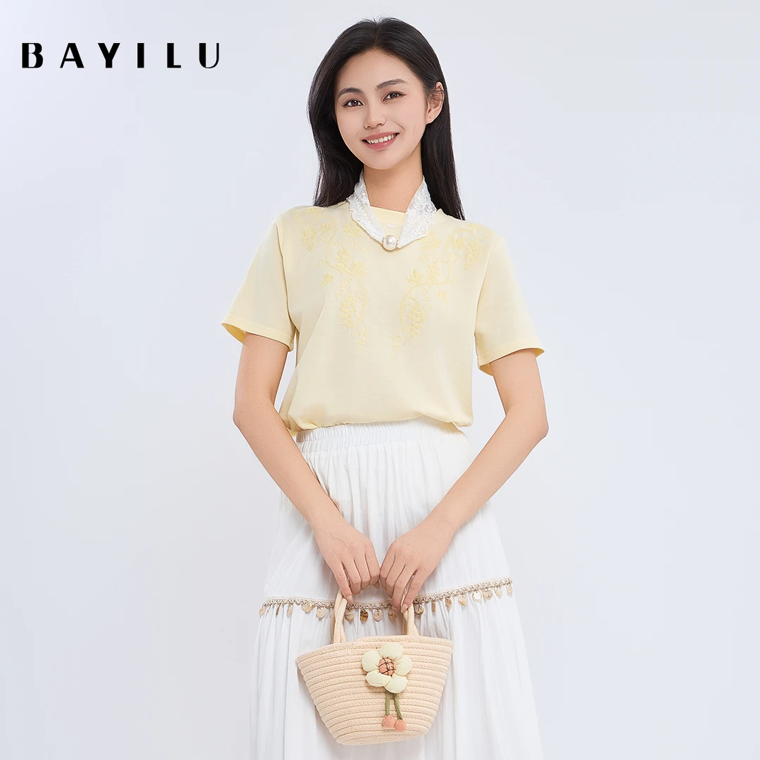 【女乔】芭依璐夏季T恤女套头显瘦配饰上衣95T1130Z