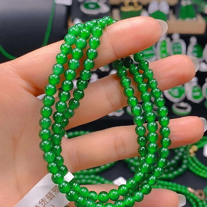 婧***晴翡翠未镶嵌耳饰天然A货翡翠珠链卡5