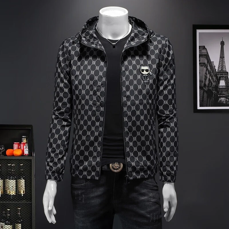 欧洲站老佛爷2025年高级感连帽外套男春秋款休闲欧洲站夹克开衫