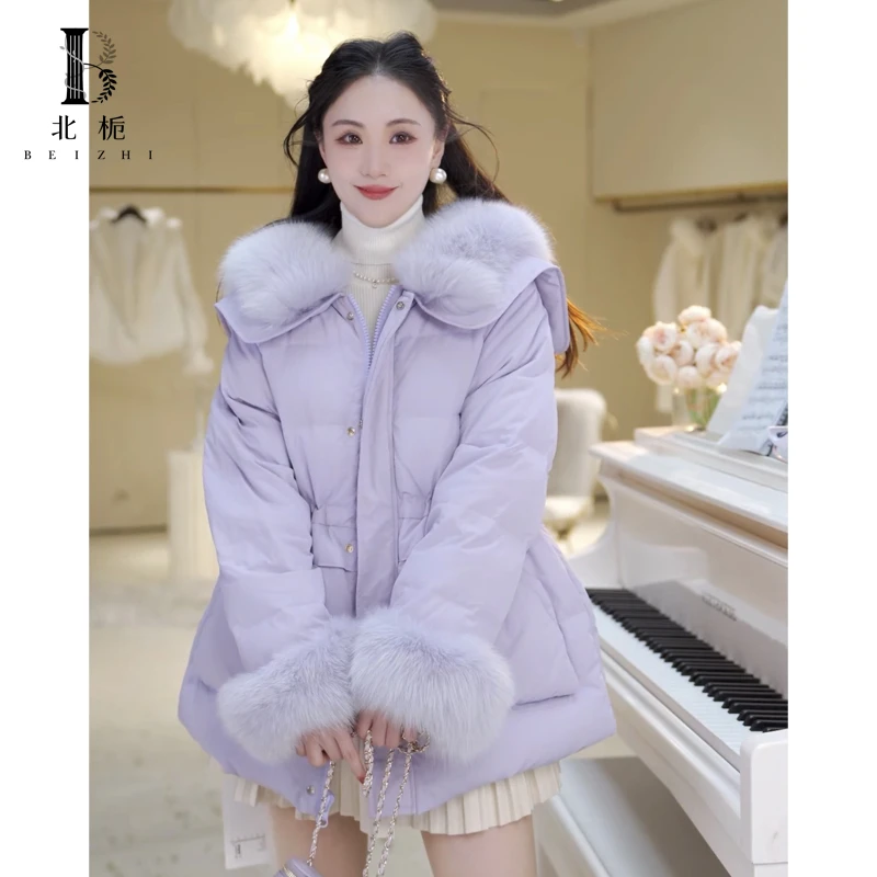 【林下风致】披肩狐狸毛领抽绳收腰羽绒服722914