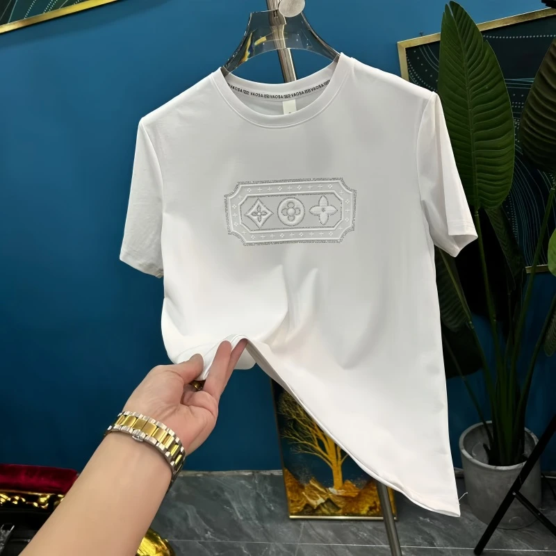 男士夏季圆领T恤半袖欧货烫钻弹力短袖-9006