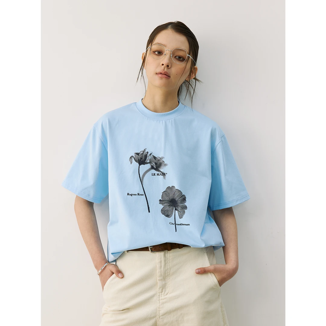 LR MADE 25SS Sorona凉感 植物系列 直喷撞色花卉 宽松短袖T恤