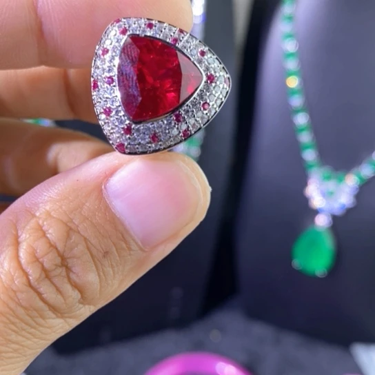 戒指银S925镶嵌红宝石