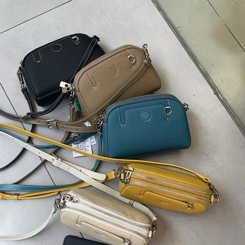 6527牛皮手机包多隔层斜挎小包