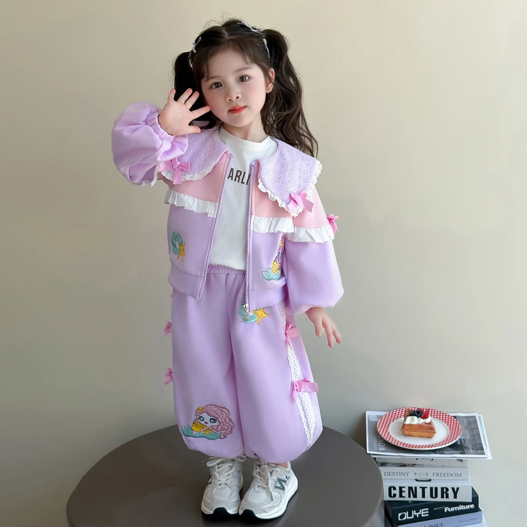 女童秋装洋气套装2025新款宝宝甜美卫衣两件套儿童春秋时髦衣服