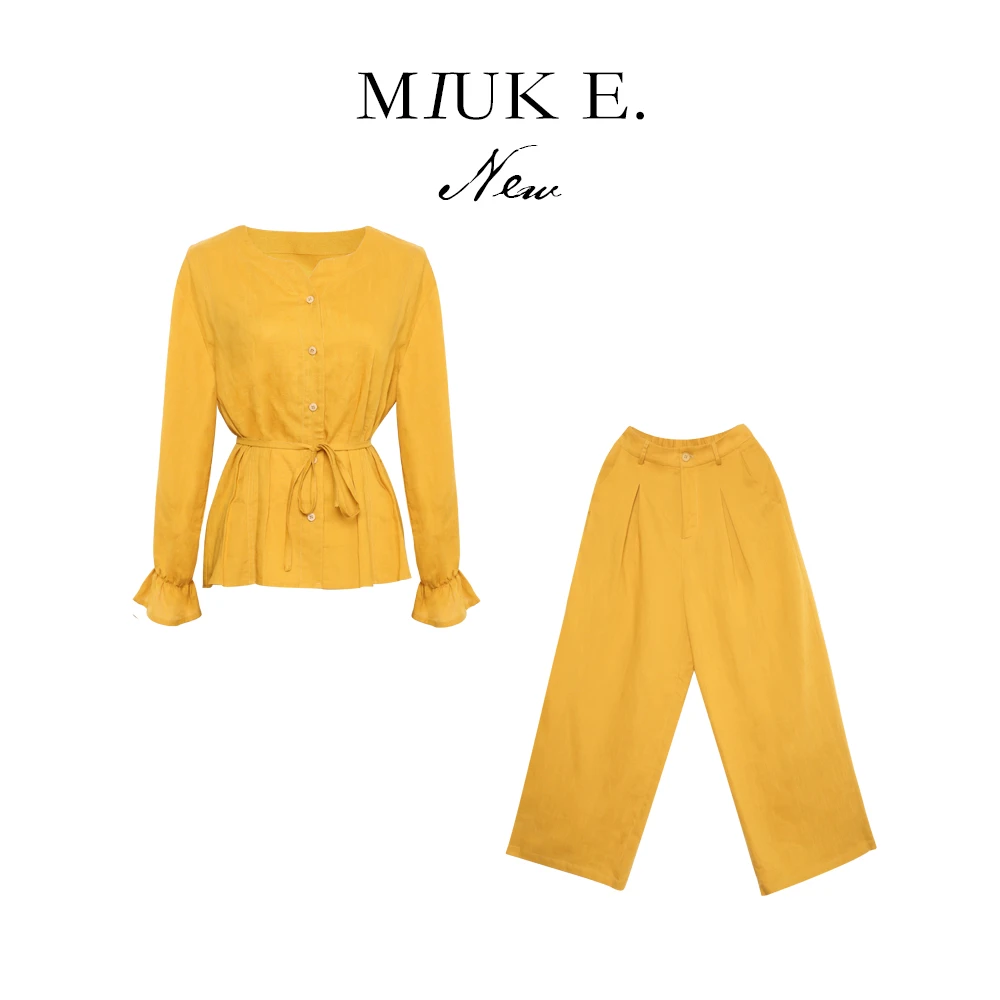 MIUKE【气质女主】25年显瘦亚麻早秋简约轻奢套装女上衣裤子两件套