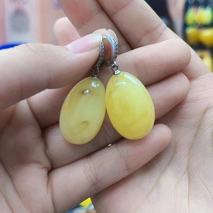 琥珀银S925镶嵌颈饰耳环