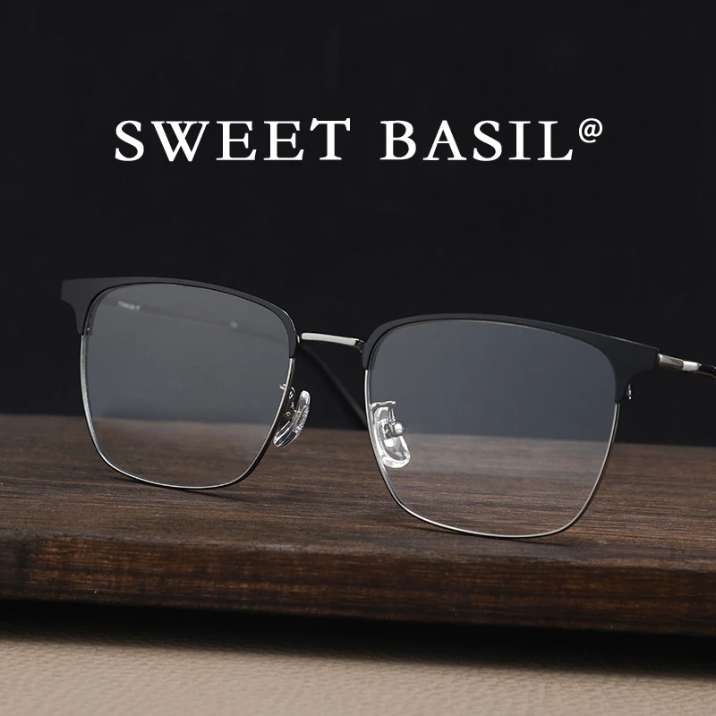 Sweet basil/紫淑钛合金超轻可配度数男士半框近视眼镜清晰透蓝光