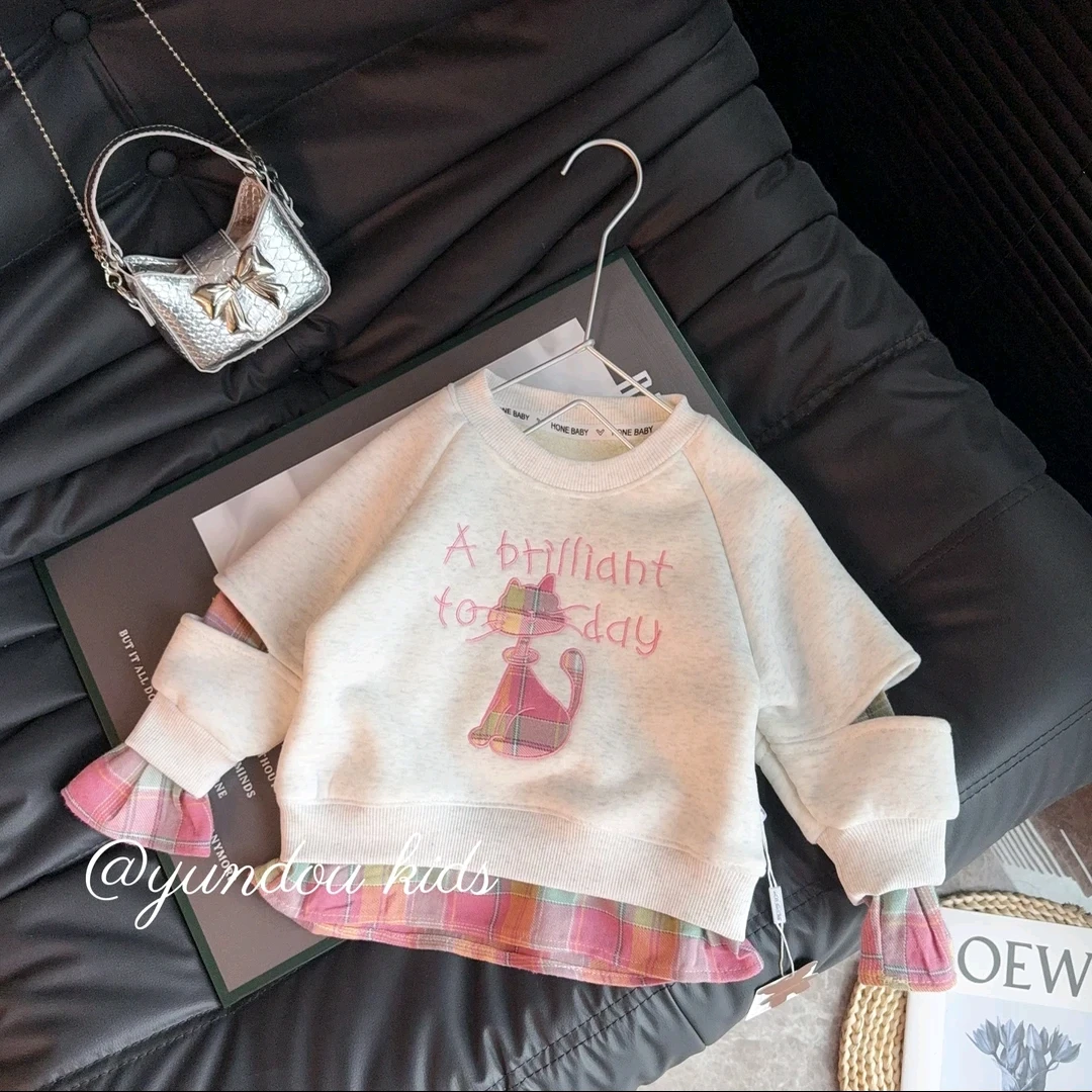 【小猫刺绣棉卫衣】新款刺绣卫衣女童秋季上衣冬季加绒加厚保暖卫衣