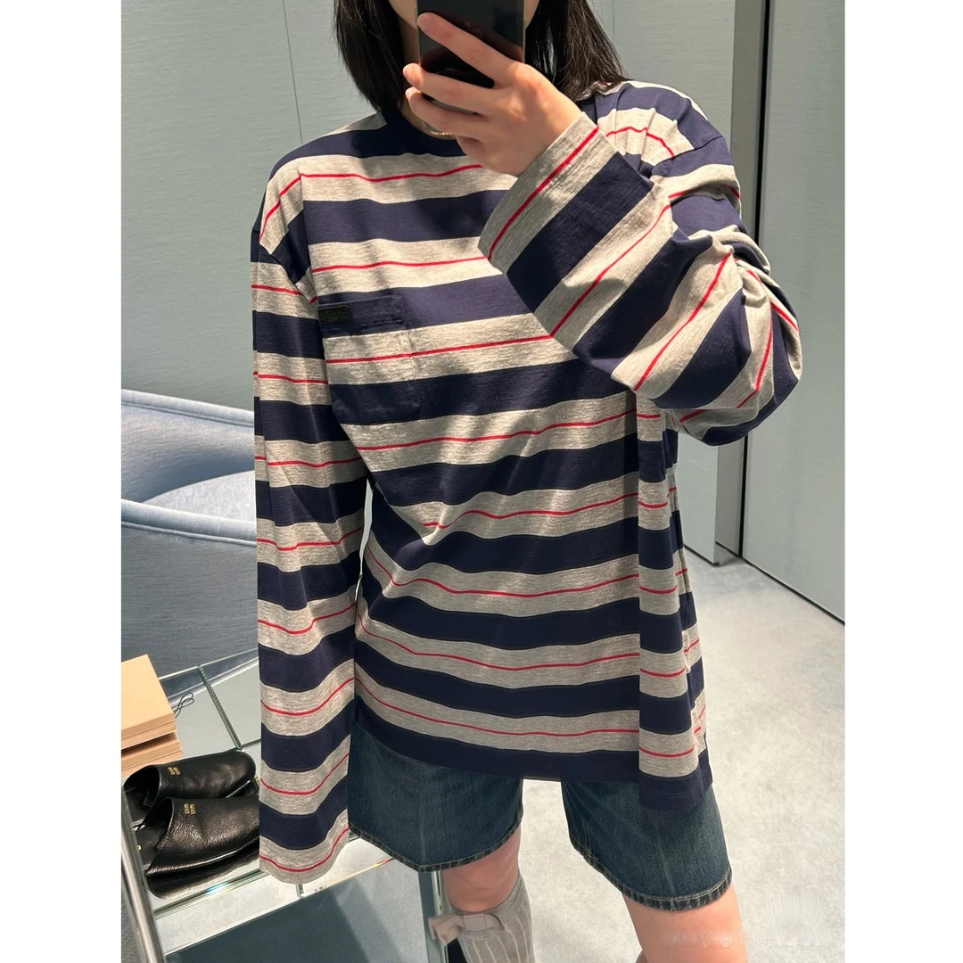 ZIKER｜“藏蓝条纹”女士宽松长袖T恤（套洗衣袋轻柔机洗）