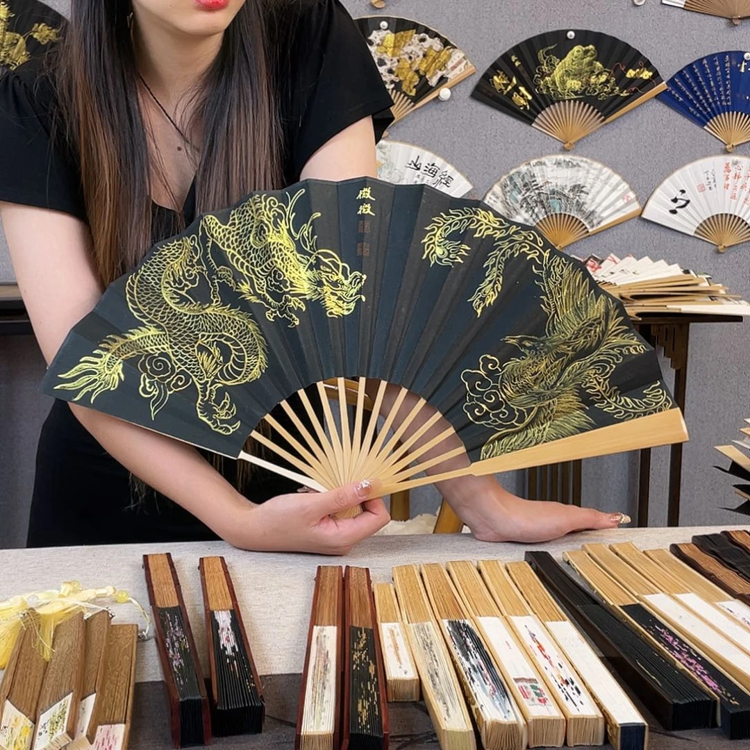国画10寸玉竹-纯手绘-文玩扇骨（默认粘好）