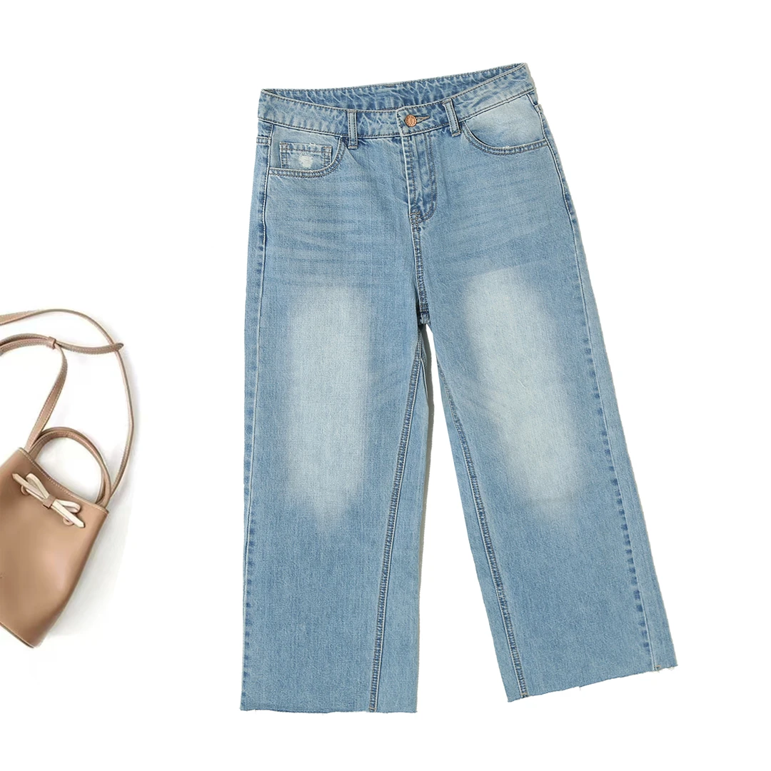 设计感百搭潮裤直筒阔腿做旧水洗休闲牛仔裤韩系女士春秋1F595