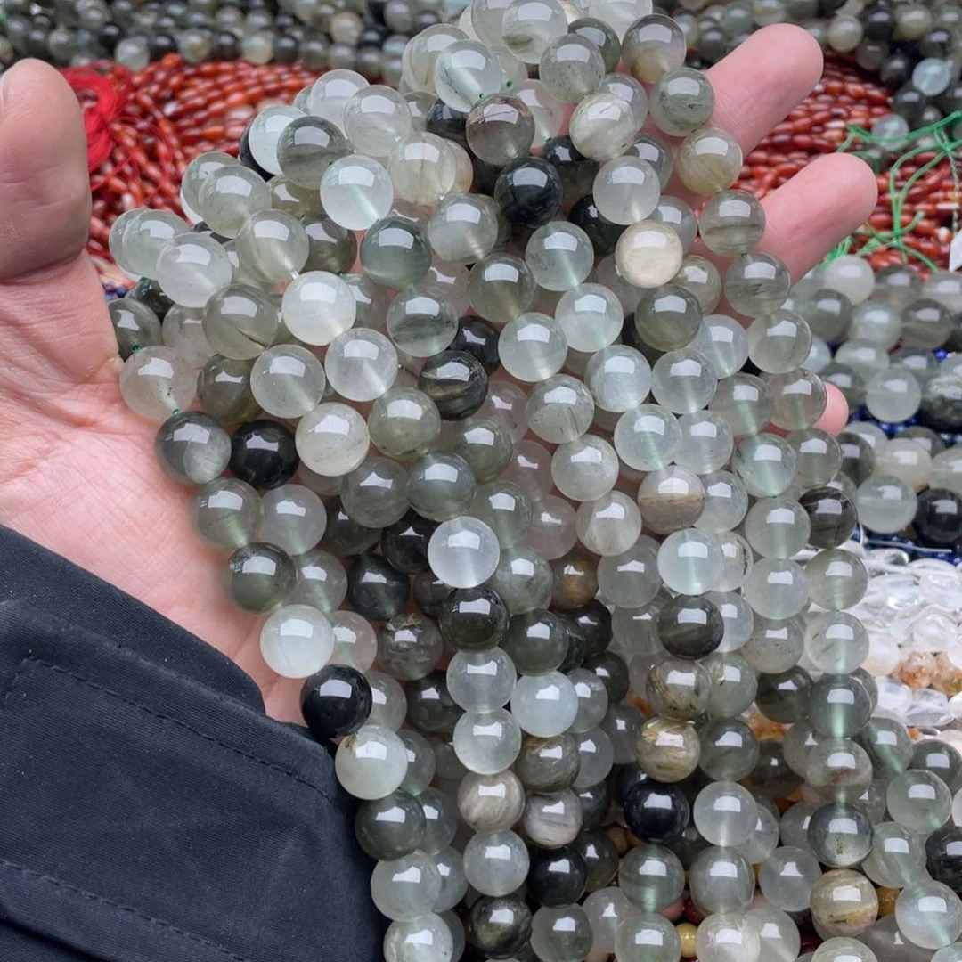 玛瑙/玉髓珠宝半成品未镶嵌一条装12mm绿兔毛圆珠