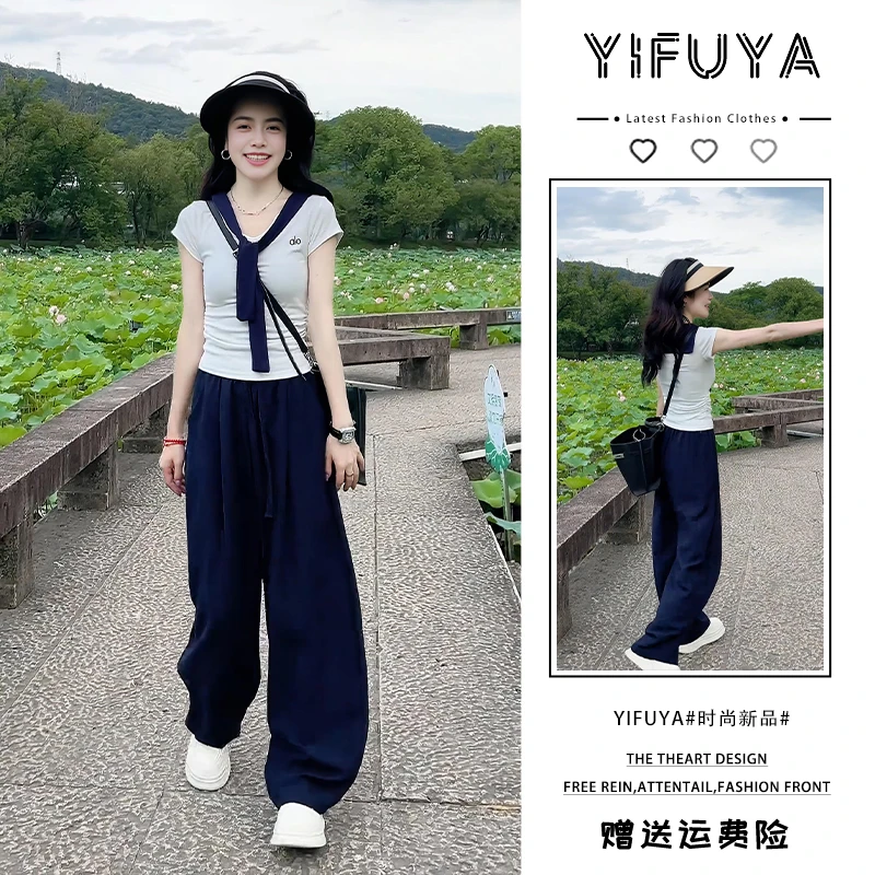 气质一整套ootd穿搭小个子巨好看的学院风白色v领上衣两件套装夏