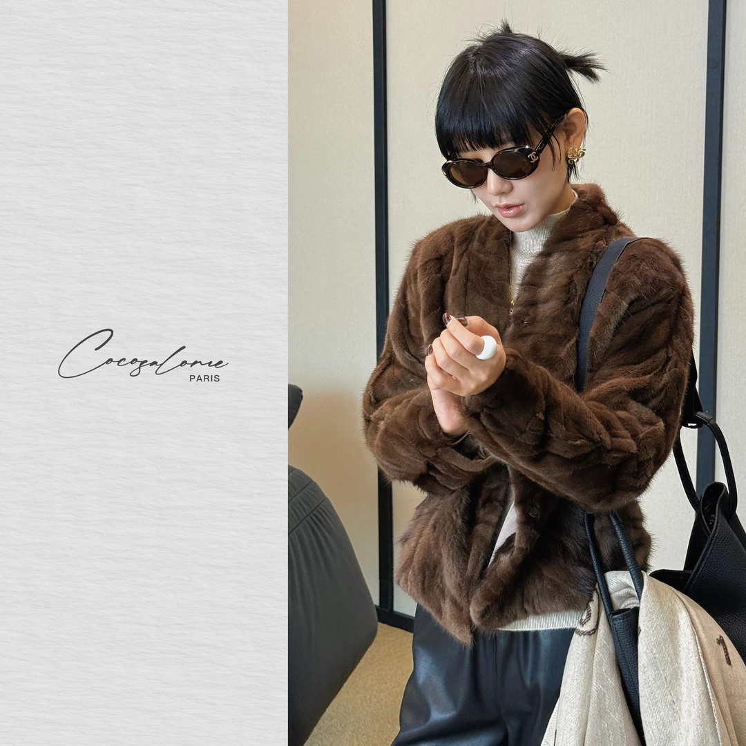 韩彬彬"人字纹水貂"水貂毛皮+绵羊皮内里高奢贵气水貂外套2960-6