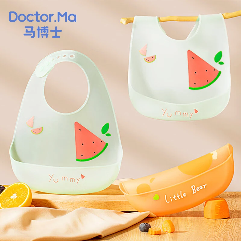 马博士婴儿围兜硅胶吃饭围嘴宝宝饭兜儿童防水罩衣无穿感薄款硅胶