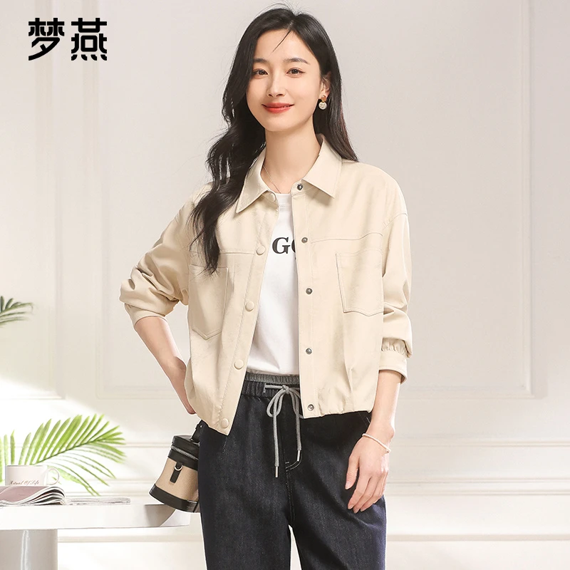 梦燕春秋女装轻职风休闲百搭上衣翻领显瘦时尚复古外套AA06B5006