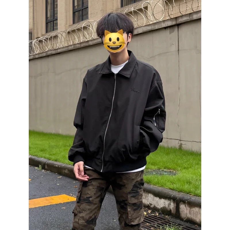 黑色ma1美式飞行员夹克外套男款秋季潮牌高街cleanfit短款棒球服