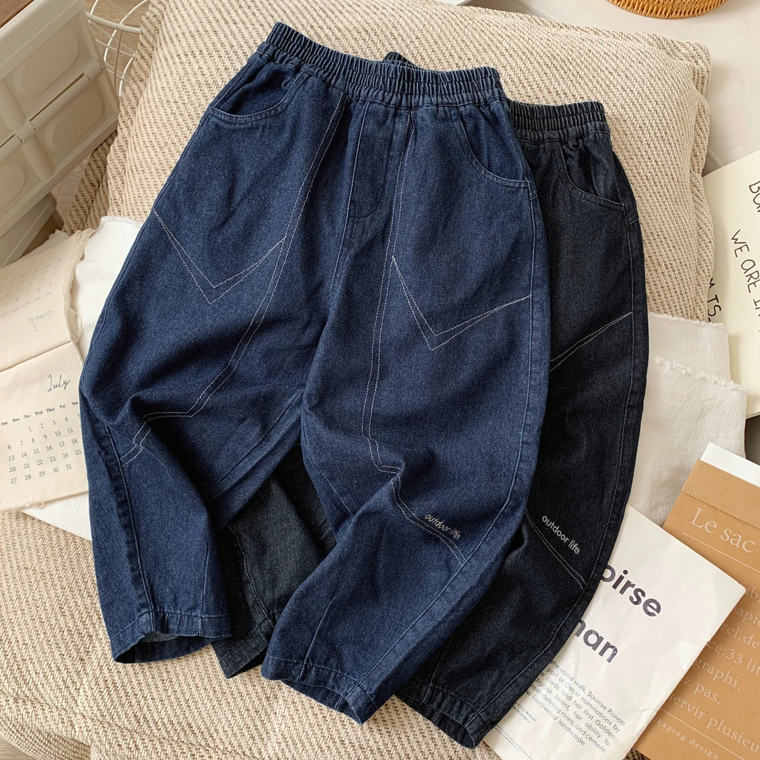 男童牛仔裤2025春秋新款洋气时髦明线牛仔裤儿童裤子春秋款