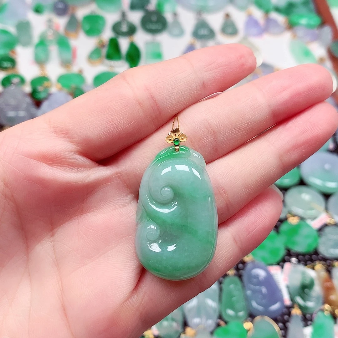 翡翠18K金镶嵌吊坠(不含链)