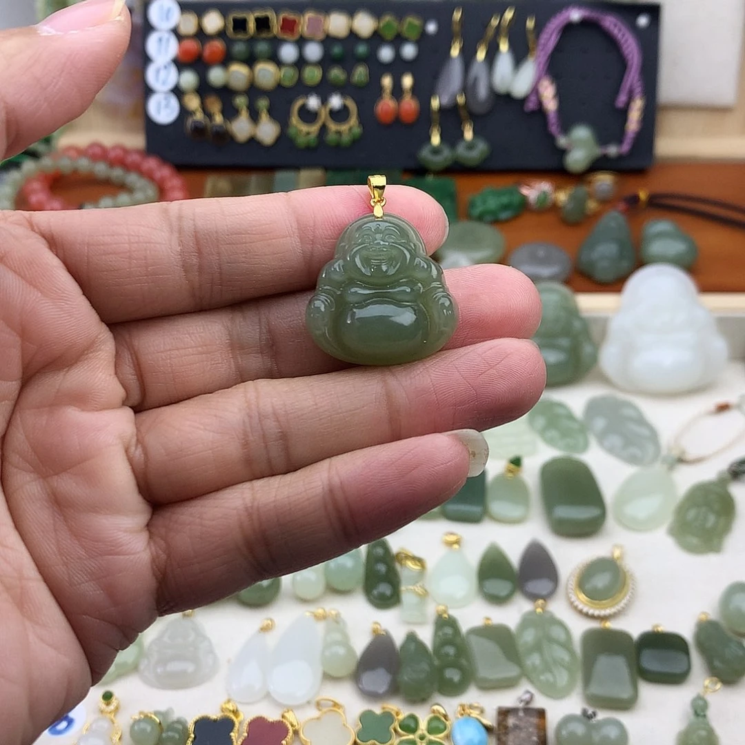 和田玉银S925镶嵌吊坠(不含链)