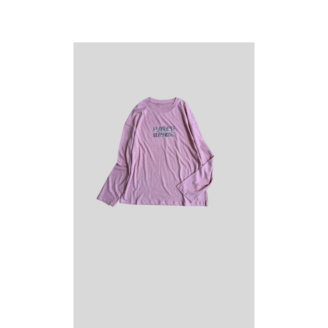 竹节肌理麻棉环保印花长袖T恤