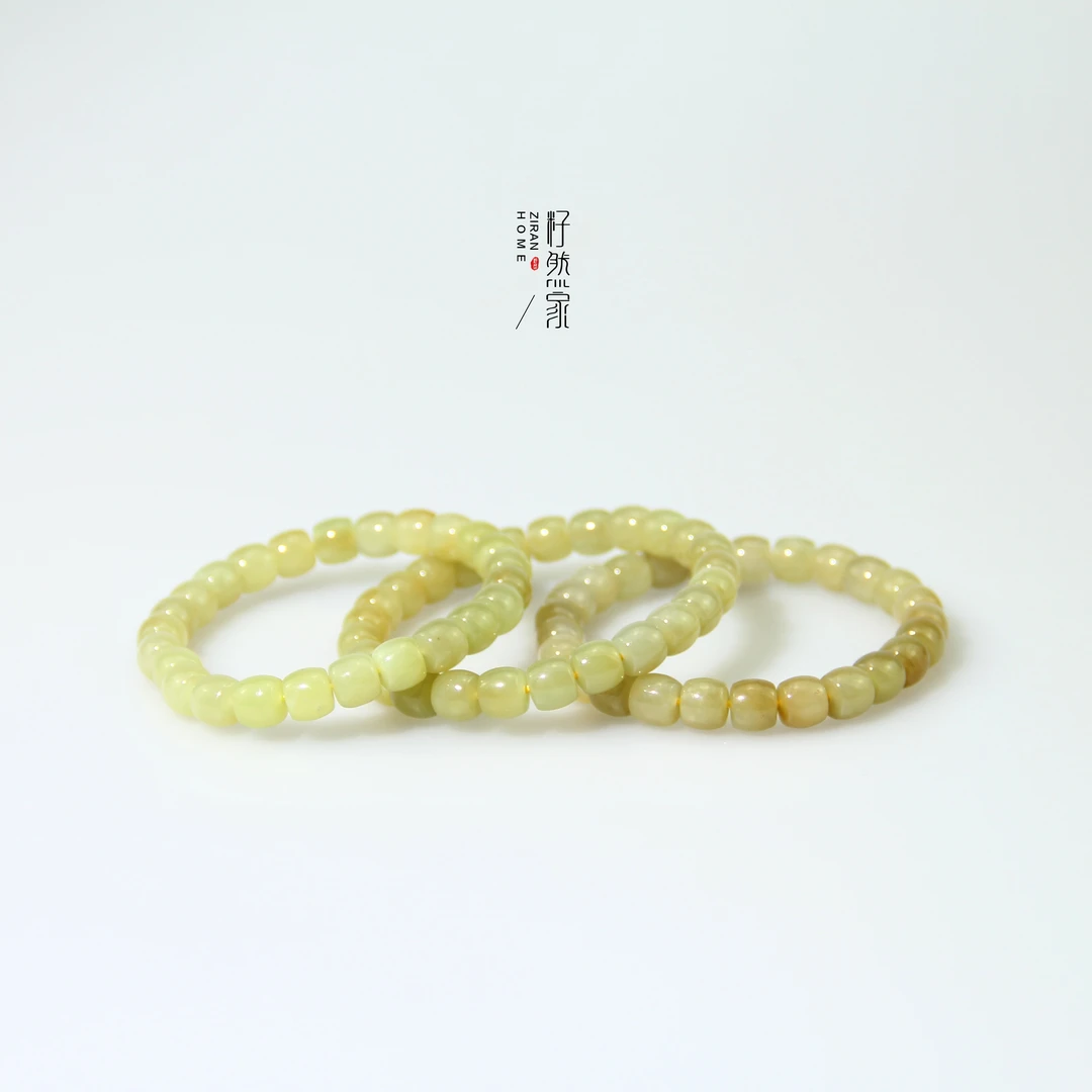 天然新疆和田玉若羌黄口带糖精工直切8mm手串（多样性发其一）