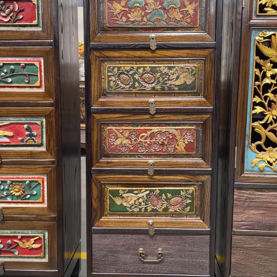 紫砂花盆复古家具五斗柜