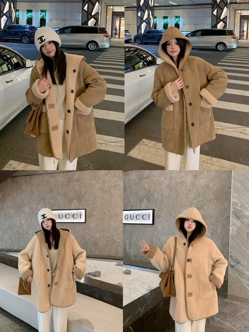 26新款【柏林暖冬】100%全羊毛两面穿中长款连帽羊毛外套