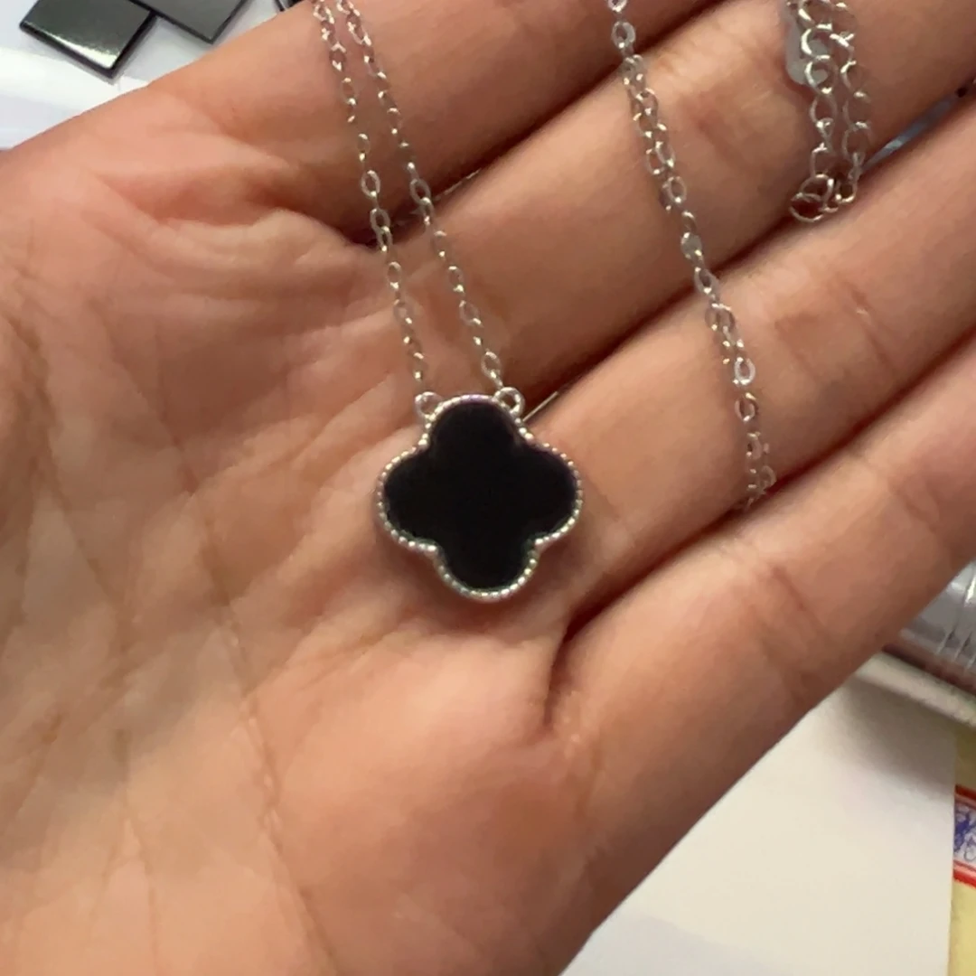 翡翠银S925镶嵌颈饰墨翠四叶草项链