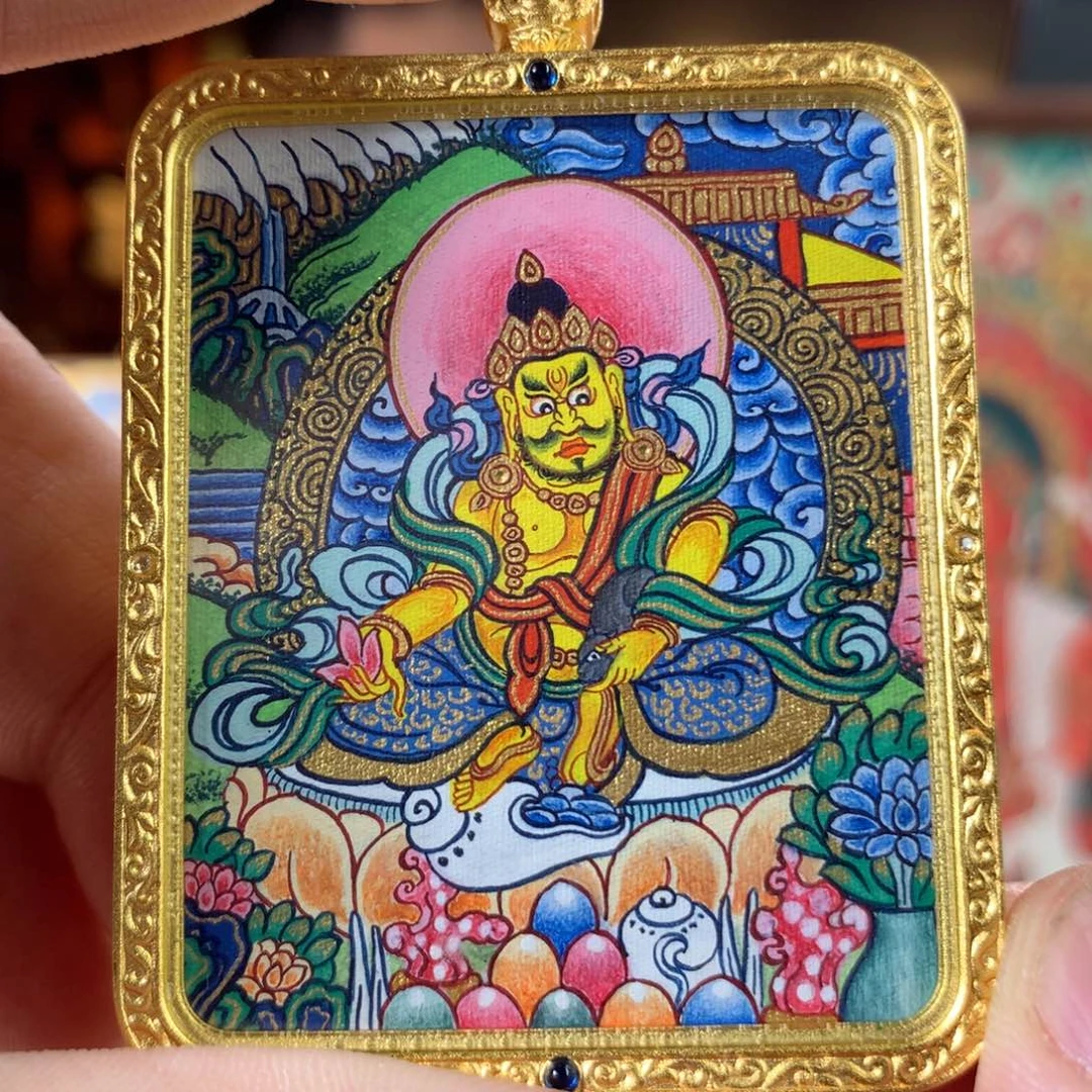 吊坠0*。热贡纯手绘唐卡黄财神