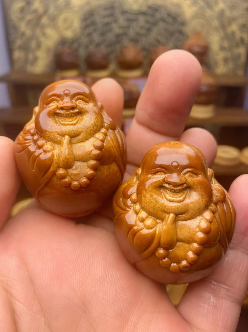 巴西进口大橄榄核雕大肚弥勒佛手球尺寸4.1