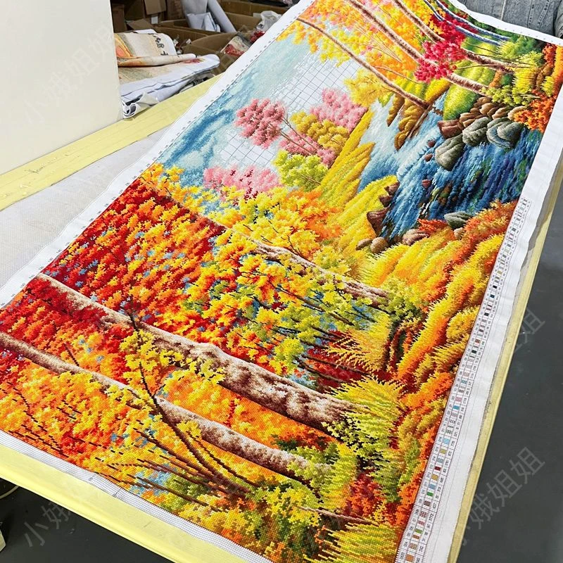 金碧满堂十字绣成品不带框纯手工已绣好的2024新款客厅高端山水画