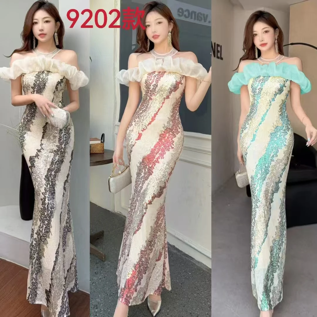 实拍新中式高级亮片荷叶边领新娘晨袍名媛轻奢晚会礼服