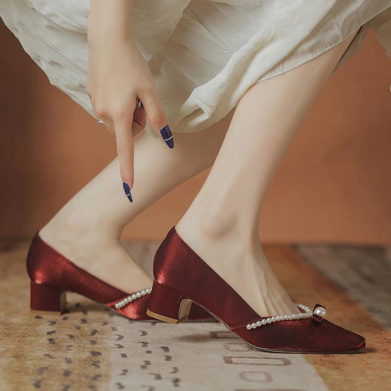 【香港kyok&Shoes官方正品】高跟伴娘鞋子不累脚春秋尖头粗跟温柔